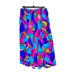 Vtg Katie Brooke Womens Skirt Size 14 Colorful Geometric Print Pleated Midi